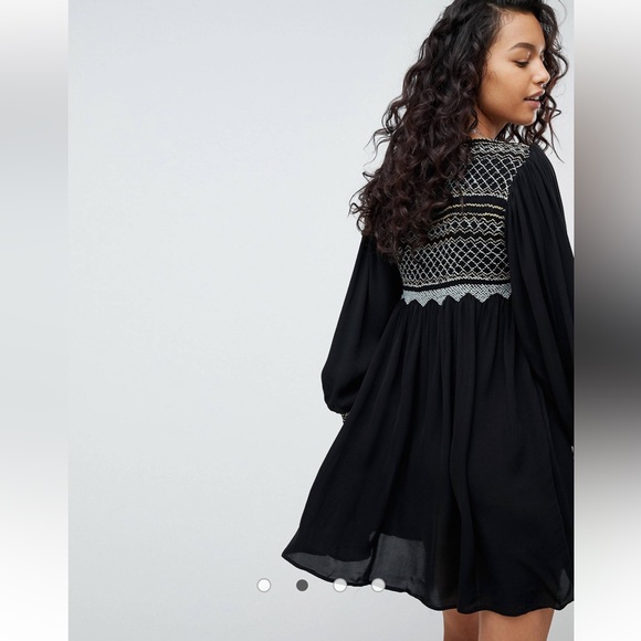 Free People Late Night Picnic Smocked Embroidered Dress CottageCore Black XS - Picture 5 of 12